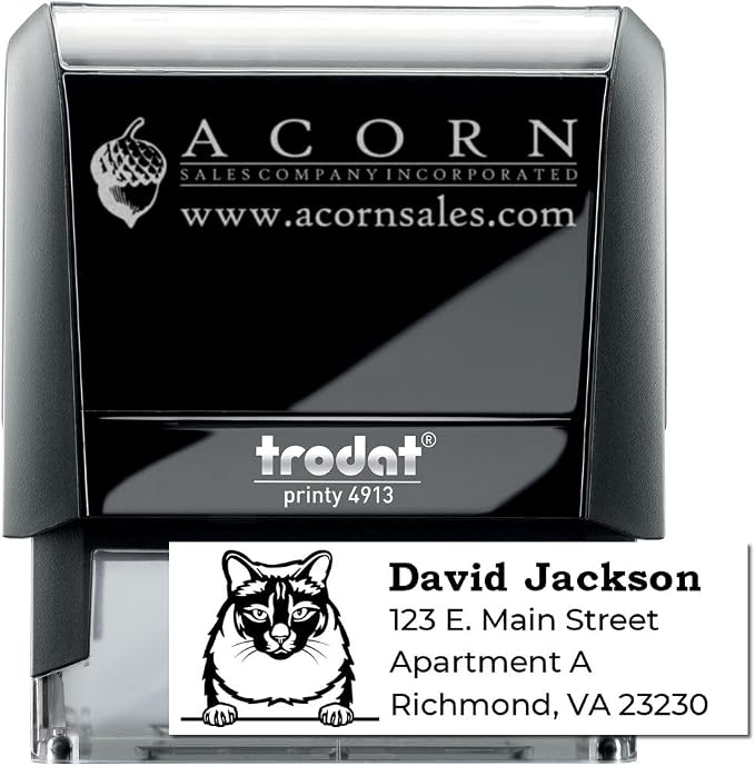 Peeking Balinese Cat Address Stamp Self-Inking - Clear Impressions | Cat Address Stamp for Balinese Cat Owners. Custom Address Stamp for Pet Lover Gifts. 4 case colors. Choice of 11 ink colors.
