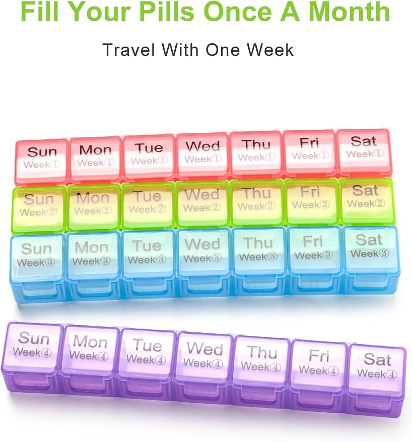 Extra Large Monthly Pill Organizer 28 Day | Large Pill Case Organizerd 4 Week Dust-Proof Medication Reminder Portable Travel Container