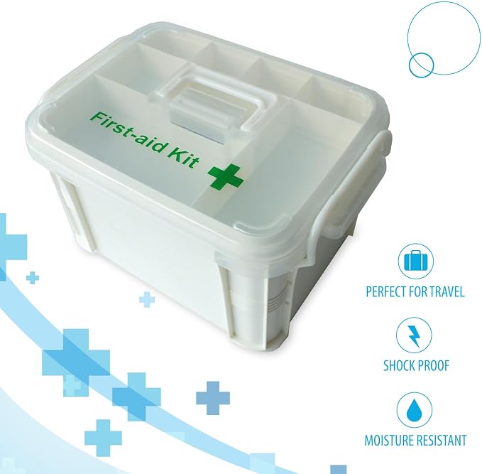 Deke Home - Portable First Aid & Medicine Organizer Box with Handle – Plastic Family Medical Storage Kit for Travel, Car, Home, Camping, Office + Pill Cutter