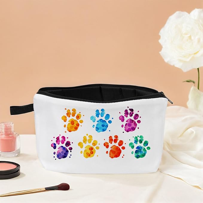 Colorful Dog Paw Makeup Bag for Women Travel Cosmetic Organizer Bag Teacher Appreciation Gifts Small Zipper Toiletry Bag