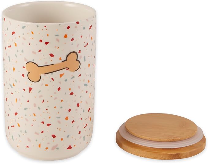 Bone Dry Ceramic Pet Treat Canister, Dishwasher Safe, 4x6.5 Terrazzo