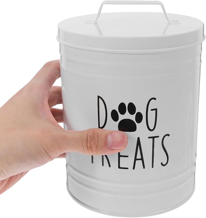 GANAZONO Dog Food Storage Container Airtight Metal Jar with Lid Large Capacity for Pet Treats and Snacks Kitchen Counter Organizer White