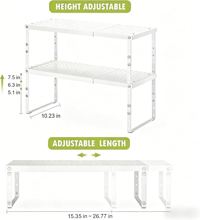 RUILALIFE Expandable Cabinet Organizer Shelf With Adjustable Height, Stackable Kitchen Countertop Organizer Rack, Adjustable Shelf Riser For Kitchen Counter, Pantry, Cupboard, Desk, Tabletop