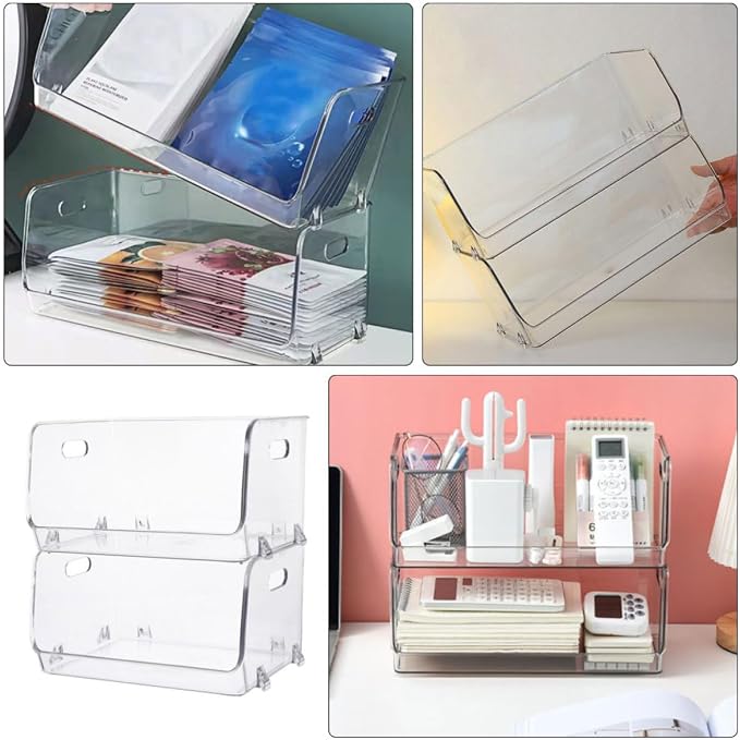 2pcs Figurine Holder Storage Box with Hollow Handles, Stackable Pet Desktop Storage Rack for Tabletop Organization and Wear Resistance