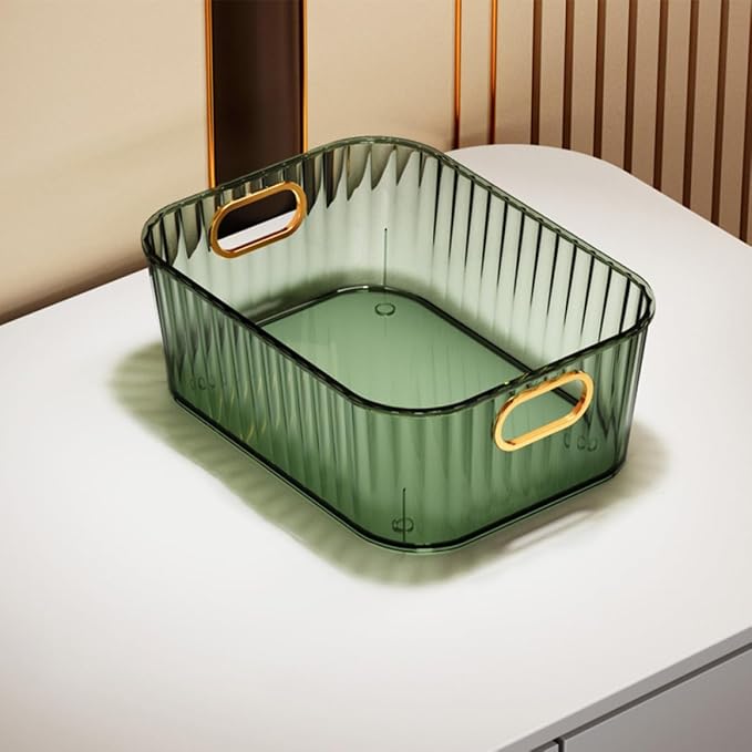 Desktop Makeup Organizer Box PET ABS Compact Open Storage | Skincare Storage Container, Dressing Table Use, Simple Stylish Shape, Space Saving Organization