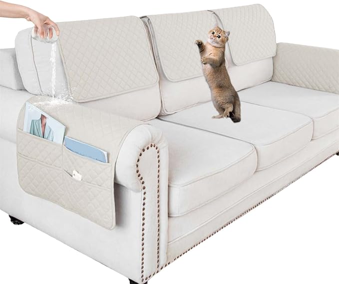 Large Polyester Armrest and Headrest Covers with 2 Pockets | Soft, smooth polyester resists daily wear nonslip silicone backing helps shield recliners and sofas from pet scratches