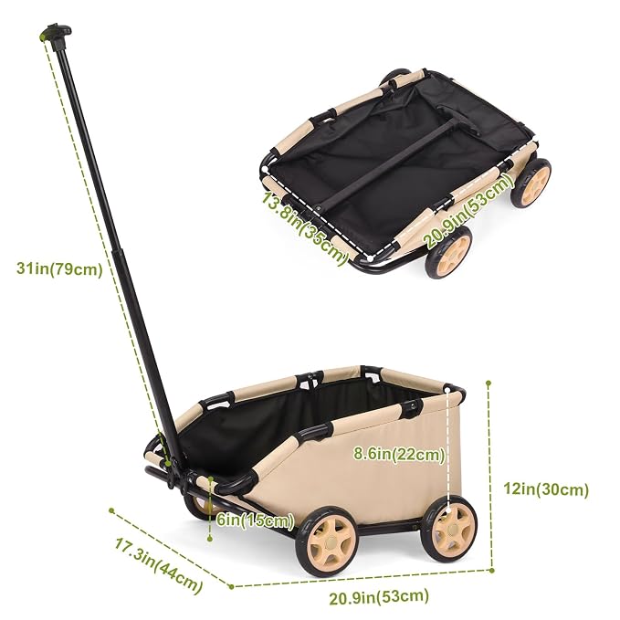 Mini Dog Strollers for Mini Pets, Foldable Multifunctional Shopping Carts with Extendable Pull Handle, Doggie Wagon Built-in Cushion and Safety Rope with Storage Bag (Khaki)