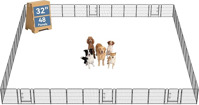 DUMOS Dog Playpen 32 Inch 48 Panels Indoor Outdoor Metal Pet Fence | Foldable Dog Play Pen with Door, Portable Exercise, RV Camping, Puppy Small Medium Dogs
