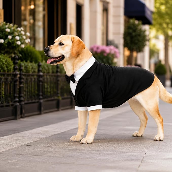 Lovelonglong Pet Costume Dog Suit Formal Tuxedo with Black Bow Tie for Medium Dogs Husky Clothing Gray L-M