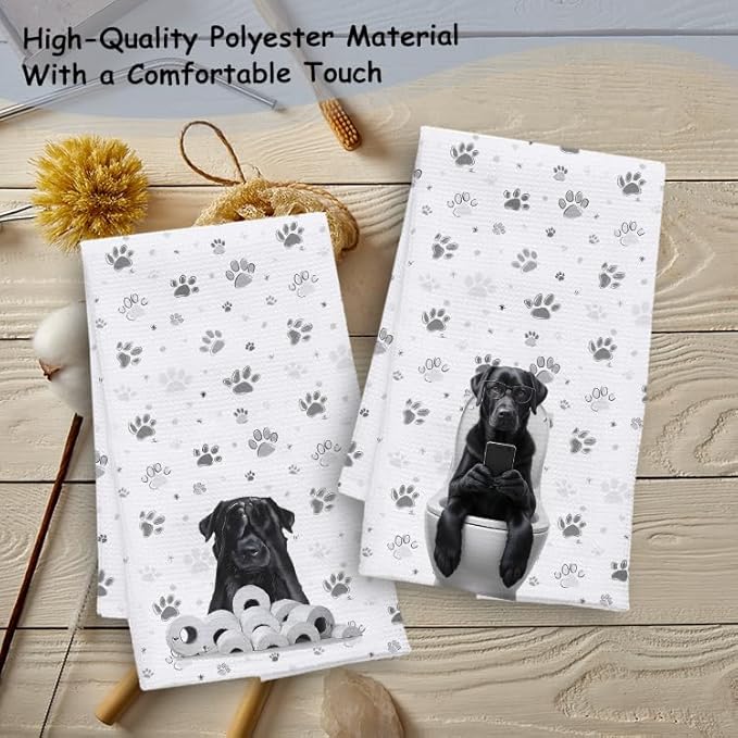 Funny Black Labrador Retriever Bathroom Hand Towels, Black Lab Gifts, Gifts for Labrador Dog Lovers Hand Towels for Washroom Restroom, Dog Bathroom Decor, 16x24 Inch Set of 2