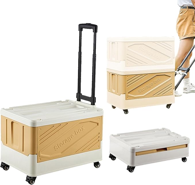 XCBYT 50L Foldable Rolling Crate, Storage Cart with Wheels, Light Yellow | Spacious 50L capacity offers lots of room for groceries, tools or moving. Easy to assemble and folds flat for quick storage