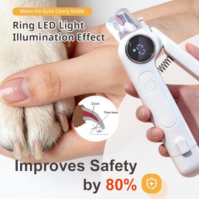 Electric Dog Nail Grinder & Clipper, Rechargeable Quiet Pet Nail Trimmer with LED Light, Professional Dog Nail File for Large Small Dogs, Cats, Puppies – Safe Painless Grooming Tool