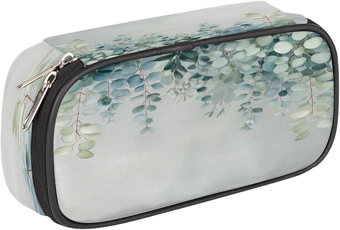 Pencil Cases Large Capacity Pen Pouch, Watercolor Eucalyptus Leaf Pencil Box Organizer School Supplies for College Student Teen Adults