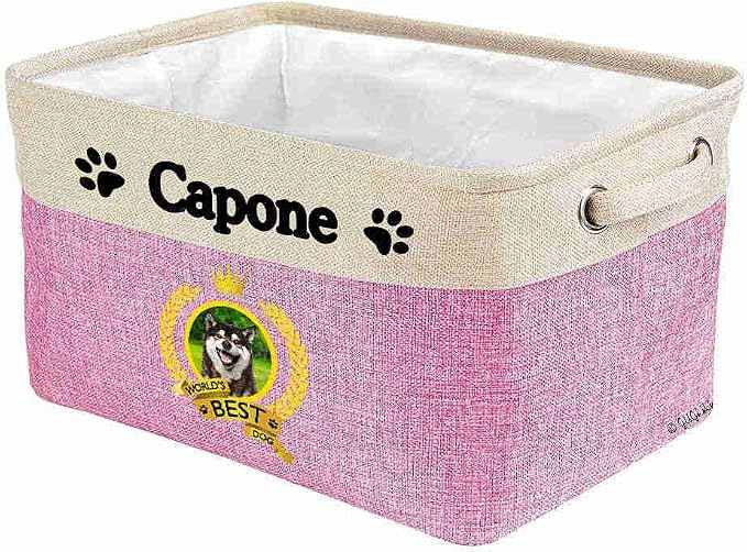Custom Name Collapsible Dog Toy Storage Basket Bin World's Best Dog Cute Shiba Inu Foldable Pet Toy Box Closet Shelf Baskets Organizer for Bedroom Home Dog Cat with Handles Pink