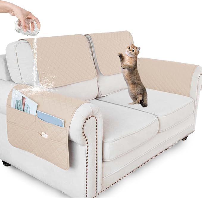 Large Polyester Armrest and Headrest Covers with 2 Pockets | Soft, smooth polyester resists daily wear nonslip silicone backing helps shield recliners and sofas from pet scratches
