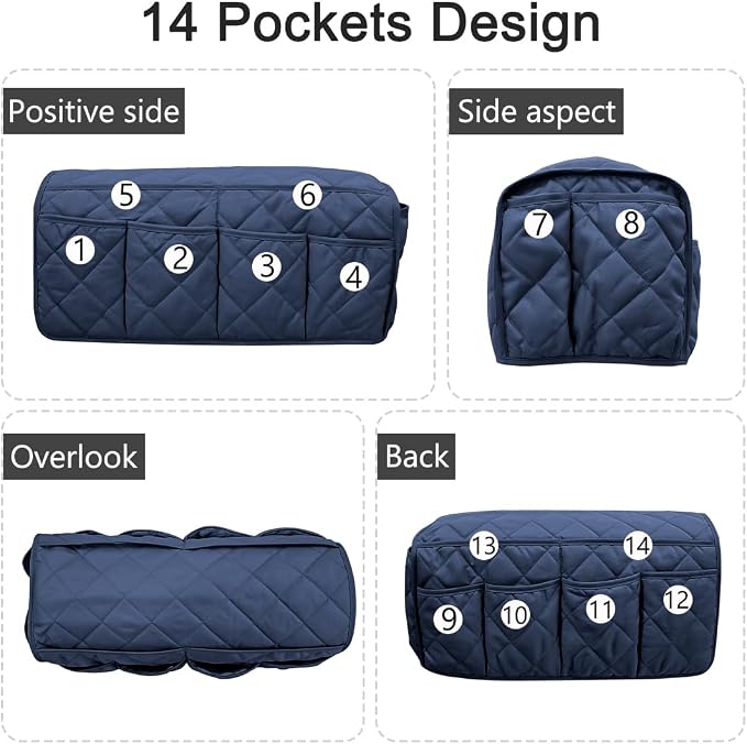 Sofa Armrest Organizer,Couch Remote Control Holder with 14 Pockets Waterproof Non Slip Recliner Organizer for TV Remotes Caddy, Book, Magazines, Ipad