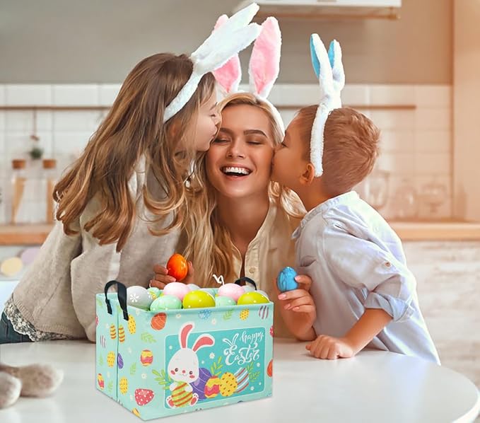 Rectangular Easter Basket Baby Storage Basket Cute Kids Toy Storage Bin Organizer Shelf Book Basket Room Decor(Happy Easter)