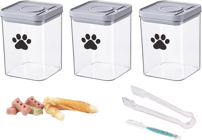 3pack Airtight Dog Treat Jars|48oz POP Dog Cat Food Container|Plastic Dog Cat Treat Container for Kitchen Counter|Puppy Food Bin|Dog Cookie Jar-Keep Food Fresh Crispy-BPA free