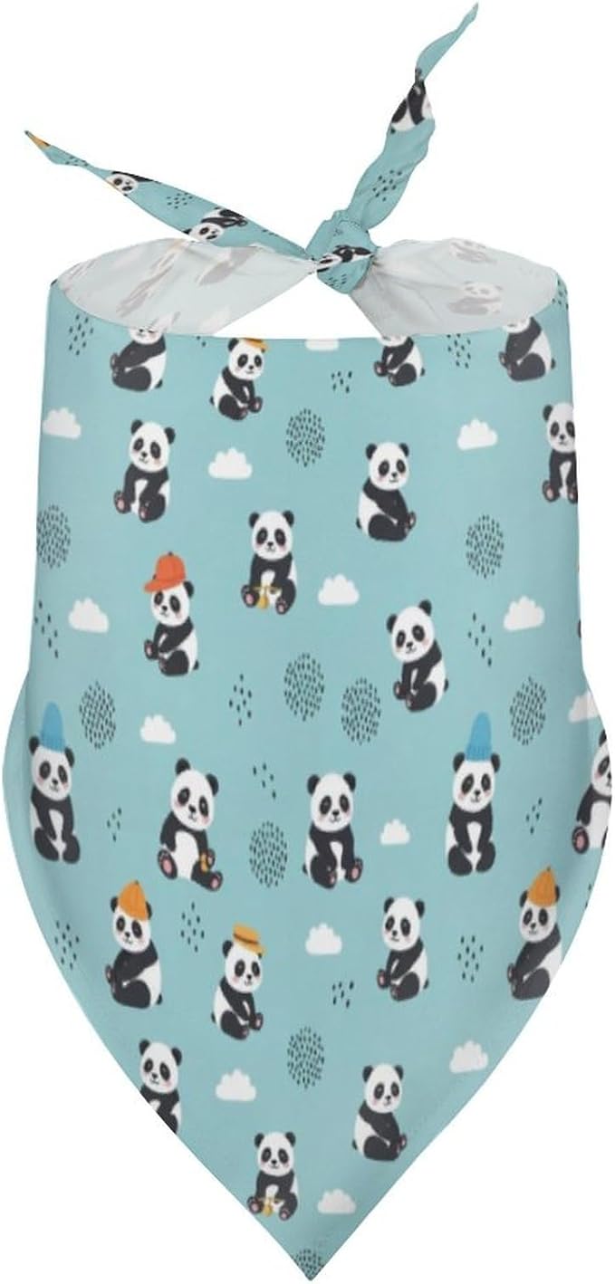 Washable and Comfortable Triangle Handkerchief Panda Blue for Small, Medium, Large Dogs or Cats, Portable Lightweight Pet Scarf