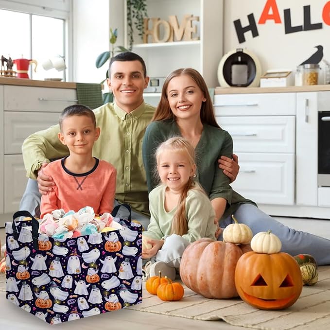 Rectangular Halloween Basket,Trick or Treat Basket for Boys and Girls,Waterproof collapsible storage box,Halloween Decor,Gift box(Purple Halloween)