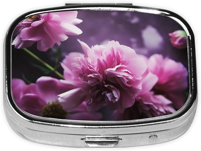 Square Pill Box Pink Flowers Pill Case for Purse & Pocket 3 Compartment Pill Organizer Portable Travel Pillbox Medicine Pill Holder Container for Daily Vitamin Cod Liver Oil Storage