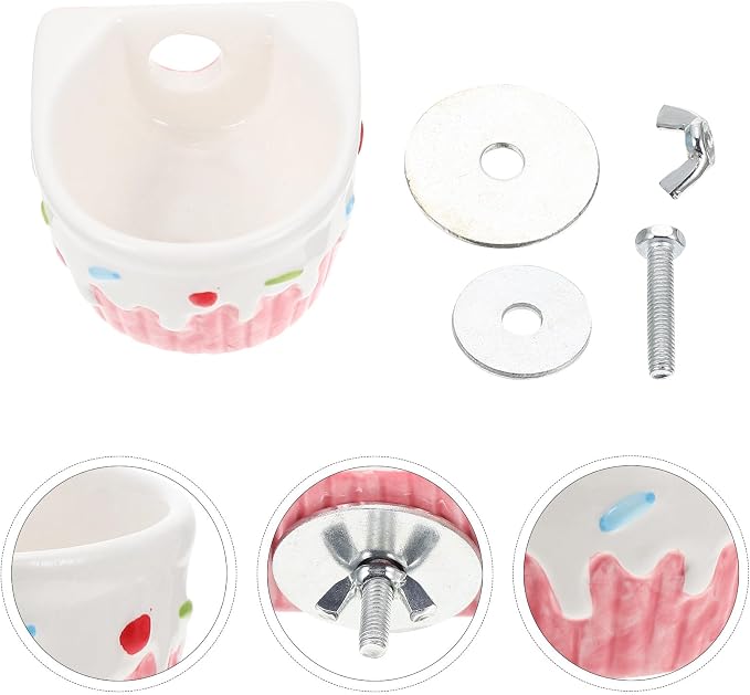 Hamster Wall Mounted Ceramic Feeding Bowl for Food and Water | Pink Feeder Bowl, Washable Design, Helps Reduce Spills, Suitable for PET Feeding by Owners