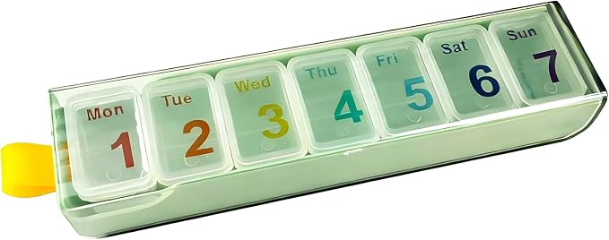 Pill Organizer, Weekly Travel Daily Portable Pill Dispenser Case | Pill Case Box Holder, 7 Compartment Medication Planner for Meds, Vitamin, Medicine, Tablets, Fish Oil, Supplements (Cyan)
