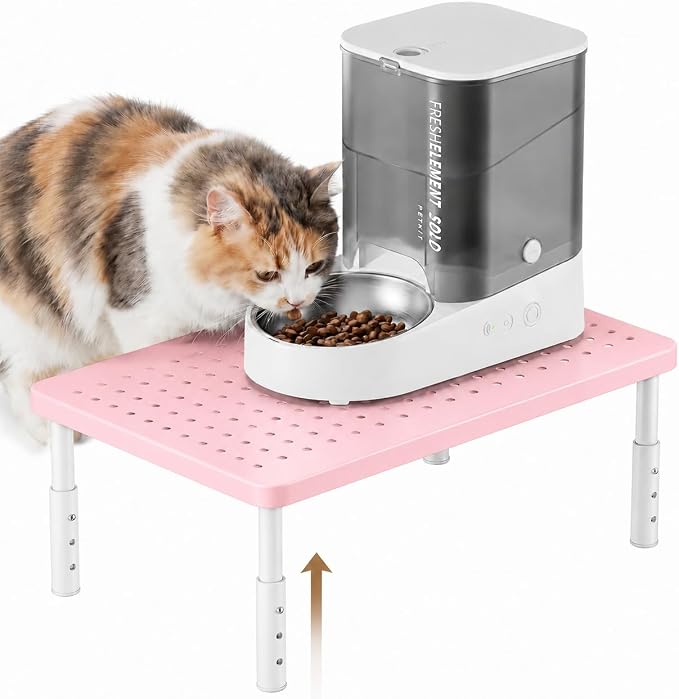 Adjustable Automatic Cat Feeder Stand - Elevated Cat Feeder Stand with 3 Height Settings, Fits Most Automatic Feeders & Tradition Bowls, Raised Pet Feeding Table Station for Cats & Small Dogs - Pink