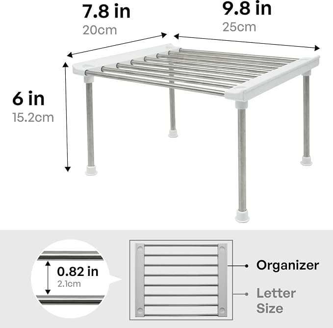 Cabinet Organizer Shelf, Set of 2 Stackable Kitchen Counter Shelves, Kitchen Cabinet Organizers and Storage, Pantry Storage Shelf Organizer, 9.8 x 7.8 x 6.1 - White (Pack of 2)