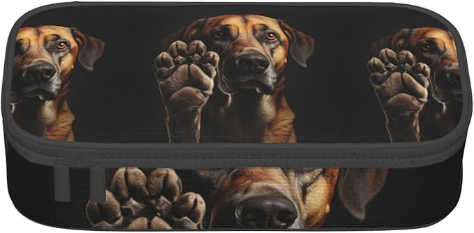 Dog Animal Pet Paw Print Large Capacity Layered Pencil Pouch, Zipper Storage Bag with Mesh Pocket & Pen Slots