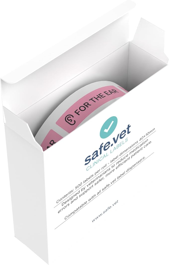 Dispensed Medication Veterinary Pharmacy Labels | Roll of 500 | Clinical-Grade Color-Coded Stickers for Medication Bottles (for The Ears)