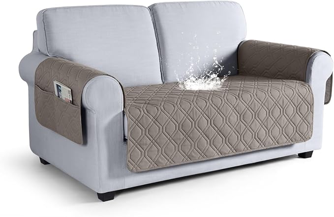 VANSOFY Waterproof Loveseat Couch Cover for Pets, Khaki, 47.2" | Non-Slip, Washable, Utility Pockets, Pet Friendly, Furniture Protector Slipcover for 2 Cushion Couch