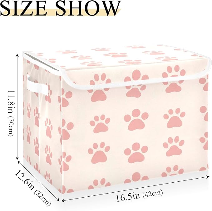 Paws Cat Dog Storage Bins with Lids Collapsible Storage Bin Cube Organizer Basket Large Fabric Storage Box with Handles for Home, Closet, 16.5x12.6x11.8in
