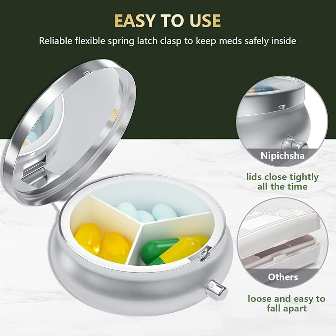 Pill Box, Small Pill Case for Purse & Pocket, Travel Medicine Organizer | Cute Travel Medicine Organizer, Portable Medicine Container Holder to Hold Vitamins, Medication, Fish Oil & Supplement