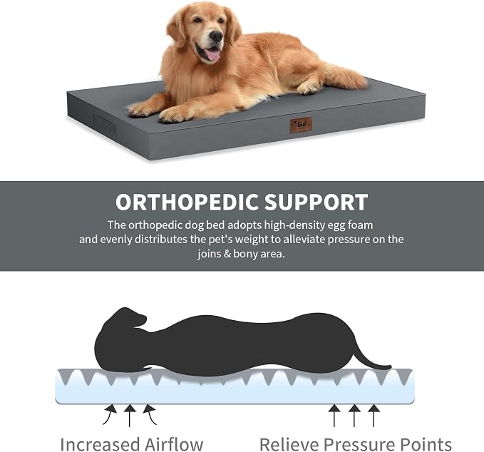 Jumbo Waterproof Orthopedic Dog Bed for Extra Large Dogs | Egg Crate Foam, Pressure Relief, Fits 54x37 Crates, Machine Washable 1680D Oxford Cover, Indoor & Outdoor Use, Up to 150 lbs