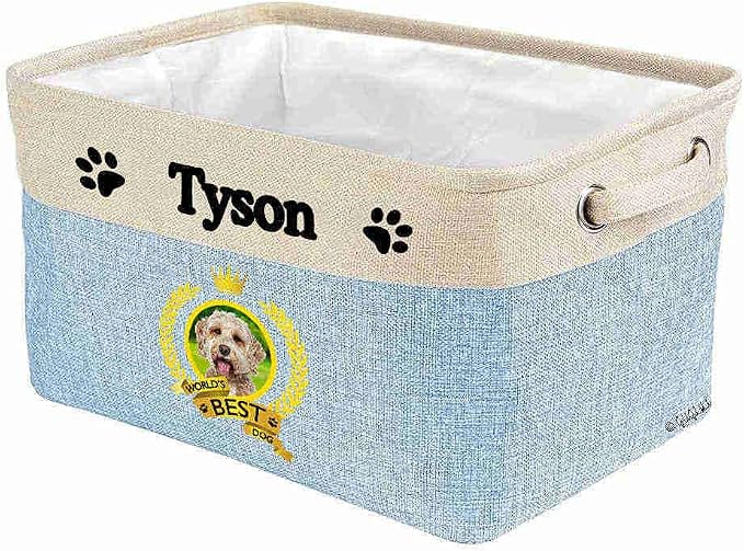 Custom Name Collapsible Dog Toy Storage Basket Bin World's Best Dog Golden Labradoodle Dog Foldable Pet Toy Box Closet Shelf Baskets Organizer for Bedroom Home Dog Cat with Handles Blue