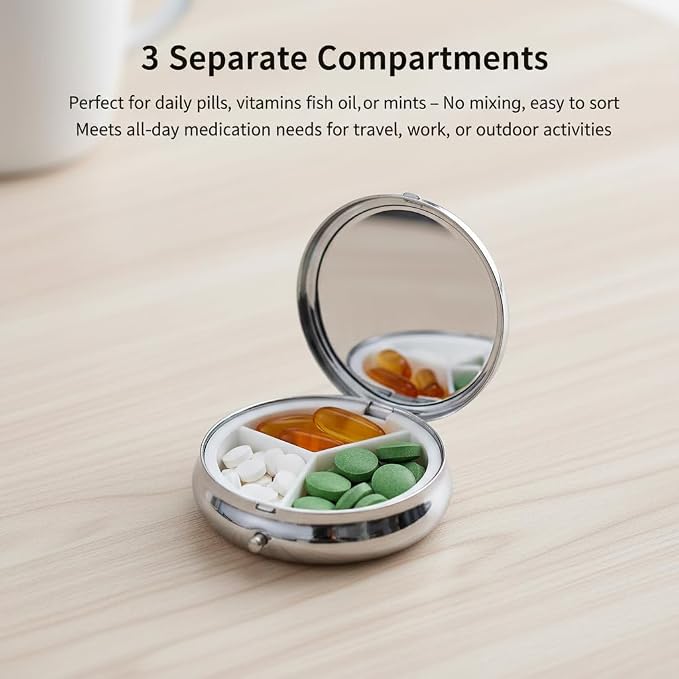 Boston Terrier Dog Small Box for Pill,3 Compartment Pill Case Travel Medicine,Portable Pocket or Purse Pill Organizer Container Holder Hold Vitamins, Medication, Fish Oil Supplements