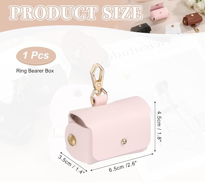uxcell Dog Ring Bearer, Leather Wedding Pet Ring Pillow Jewelry Holder with Clasp Buckle Closure Portable Storage Organizer Mushroom Rivet Pouch for Wedding Engagement, Pink
