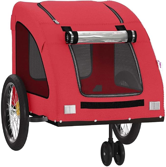 Pet Bike Trailer for Small Dogs, Foldable Bicycle Cargo Trailer with Iron Frame and Oxford Fabric, Includes Mesh Windows, Reflectors and Flag for Safety