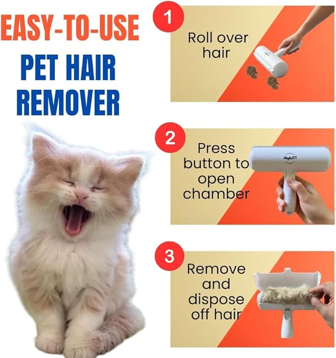 Pet Hair Remover Roller | Reusable Lint Roller for Dog & Cat Hair | Multi-Surface Fur Remover for Furniture, Couch, Carpet, Clothes & Bedding | Portable, Eco-Friendly Cleaning Tool (White)