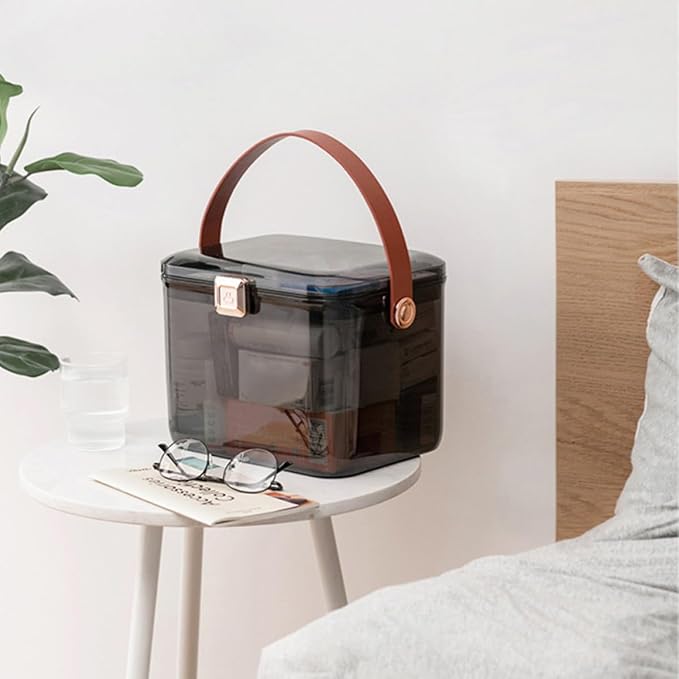Large Capacity Dual Layer Medicine Case for Home Storage Organization | Pp Pet Pu Build, Safety Lock, Easy Replenishment, Desktop Use