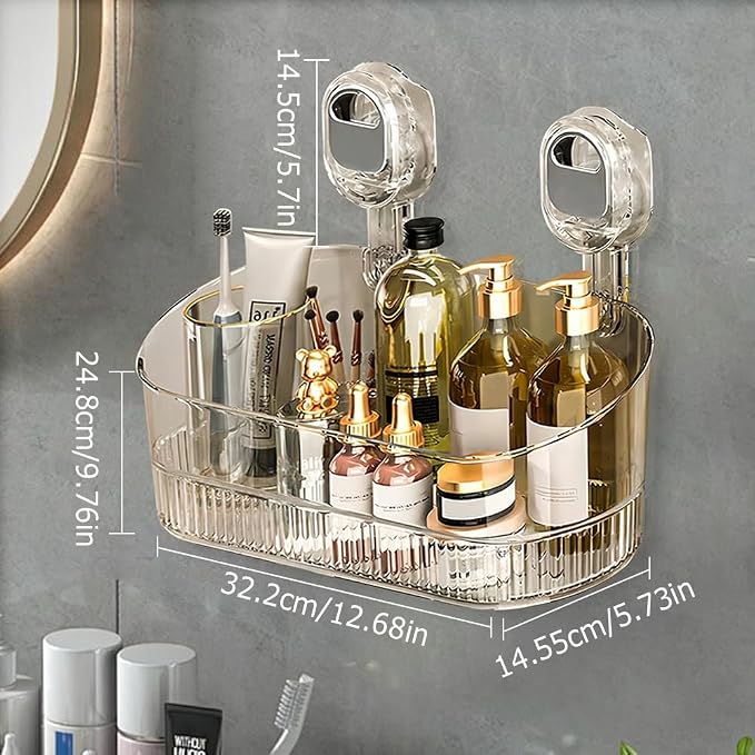 hoehew No-Drill Bathroom Suction Storage Box, Powerful Suction Cup Storage Rack Corrugated Suction Cup Storage Holder Shower Shelf Heavy Duty Shower Kitchen Organizer