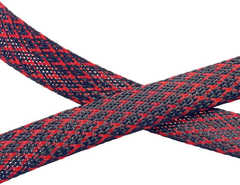 PET Expandable Braided Sleeving 25Ft-3/4 inch Wire Loom, Aibole Braided Cable Sleeve Wire Wrap,Black&Red