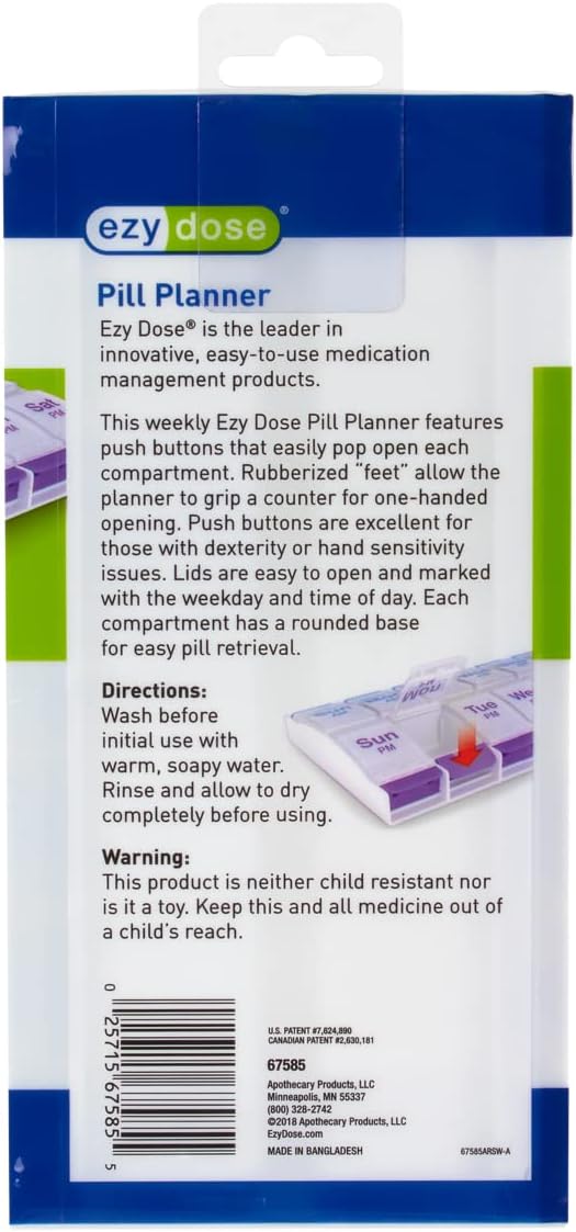 Ezy Dose Weekly (7-Day) AM/PM Pill Organizer, X-Large Medicine Box, Rainbow | Daily Vitamin & Supplement Case, 2 Times a Day Push Button Compartments, Arthritis-Friendly, Travel-Friendly, BPA-Free