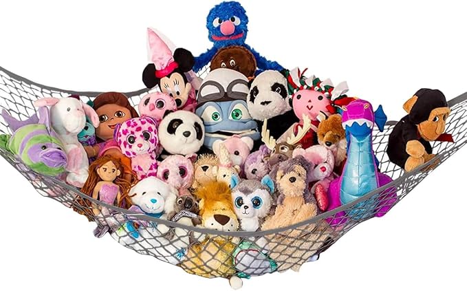 Stuffed Animal Hammock XL | Corner Stuffed Animal Storage & Plushie Net | Extra Large Toy Hammock for Stuffed Animals | Easy Hang, Hardware Included | Gray Bedroom Decor | by Lilly's Love