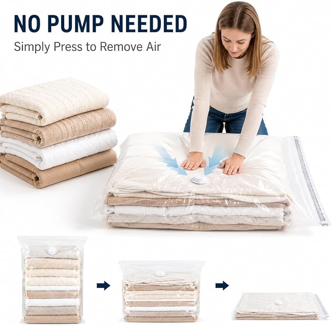 No-Pump Vacuum Storage Bags,2026 New Cube Compression Space Saver Bags,3D Vacuum Storage Bags,Upgrade Large Storage Compression Bags for Clothes, Blankets, Bedding, Comforters, M+L, 2