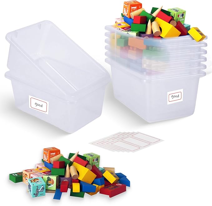8-Pack Clear Classroom Storage Bins, Plastic Cubby Book Bins for Classroom Organization, Book & Toy Storage Organizer, Perfect for Classroom Library, Shelves, STEM Centers, Daycare & Homeschool