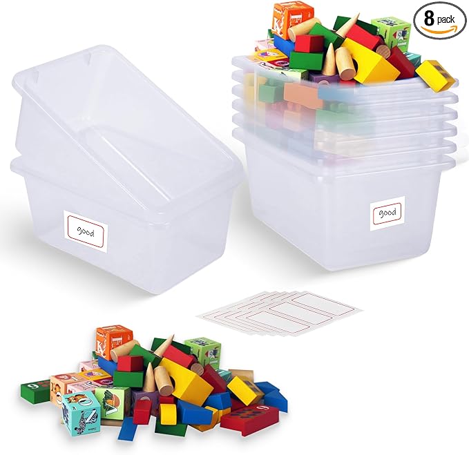 8-Pack Clear Classroom Storage Bins, Plastic Cubby Book Bins for Classroom Organization, Book & Toy Storage Organizer, Perfect for Classroom Library, Shelves, STEM Centers, Daycare & Homeschool