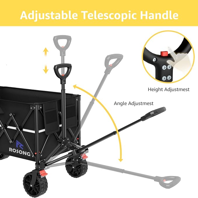 ROSONG Collapsible Wagon Cart with Wheels Foldable - Folding Utility Heavy Duty Wagons Carts for Grocery Sports Garden Shopping Camping Wheelbarrows (Black, 150L)