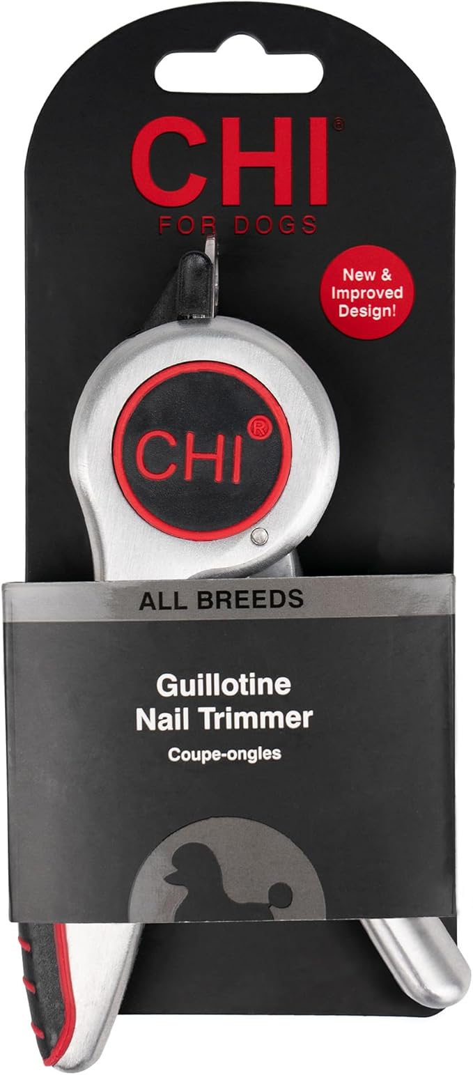 CHI for Pets Guillotine Nail Clipper for Dogs - Stainless Steel Dog Nail Cutter with Safety Guard and Ergonomic Soft Grip Handle - Grooming Tool for All Dog Breeds, Guillotine Nail Clipper, One Size